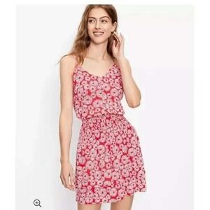 NWT LOFT‎ Red Floral Print Smocked Waist Sleeveless Mini Dress XS Petite